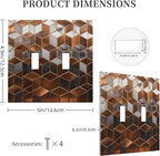 Bvtewkhz Brown Abstract Luxury Modern Geometric Cubic Marble 2 Gang Double Toggle Decorative Light Switch Covers Electrical Faceplate Switch Plates for Bathroom Kitchen Home