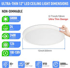 SunRider 6-Pack LED Flush Mount Ceiling Light Fixture, 5000K Daylight White, 2400LM, 12 Inch 24W Indoor Flat Panel Lamp, 240W Equiv., Non-Dimmable