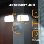 LUTEC 38W 3500 Lumen LED Motion Activated Integrated Dual-Head Floodlight Outdoor with Motion Sensor, 5000K Daylight, Dusk to Dawn, Exterior Security Wall Light for Patio, Garden, Yard(Black)