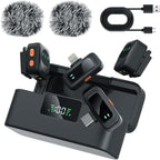 LIZHUZHONG Ai Mini Mic Wireless Lavalier Microphone System (2TX+2RX+Case), Magnetic & Clip-On Microphone for iPhone, Android, Vlogging, Studio-Quality Sound, 48H Battery, Ai Noise Cancelling