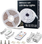 MY BEAUTY LIGHT White LED Strip Lights, 16.4ft Dimmable LED Light Strip with RF Remote, 300 Bright 6500K 2835 LEDs, Strong Adhesive LED Tape Light with Timing Mode for Mirror Bedroom Kitchen Cabinet