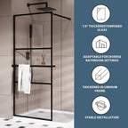 Goodyo 34" x 72" Shower Door Tempered Glass Shower Screen with Tool Bar Towel Rack for Walk in Bathroom 3-Grid Style