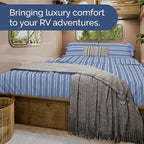 RV Short Queen Sheet Set 60 X 75 - 4 Piece RV Short Queen Bed Sheets - Soft, Breathable & Cooling - Designed for Bunks, Trailers & Campers - Fits 8” to 12" Mattress - Luxury Bedding - Blue Stripes 3