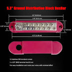1/4" Stud Power Distribution Block Bus Bar with 12 x #8 Screws, Ampper 5.3" 12V 150A Marine BusBar Battery Distribution Block Kit W/Cover for Car Boat Solar (Red)