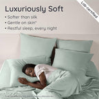 Bambaw 100% Viscose Derived from Bamboo Sheets Queen Size Set – 6pcs Deep Pocket Cooling Queen Sheets, Fits Up to 16'' with Elastic Corner Straps, Buttery Soft & Breathable (Sea Glass)