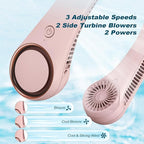 CIVPOWER Neck Fan: Portable Personal Neck Cooling Rechargeable Bladeless Fan - Hands Free 3 Speed 4000 mAh Battery USB Operated Wearable Headphone Design - for Men Women Outdoor Indoor (Pink)