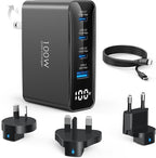 100W USB C Travel Charger, 4-Ports Foldable Travel Adapter Plug Converter with UK/EU/AU Plugs, Fast Charging for MacBook Pro/Air, iPad Pro, iPhone 15/14 Pro Max, for 45w Samsung Galaxy, Black