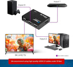 OREI HDMI Switcher with 4K@120Hz 4:4:4 / 8K@60Hz 4:2:0 - HDR10+, VRR, ALLM, QFT, CEC - 48Gbps Bandwidth - HDMI Switch with Remote – Perfect for Gaming with PS5/Xbox/PC