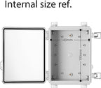 Gratury Junction Box, IP67 Waterproof Plastic Enclosure for Electrical Project, Hinged Transparent Cover, Includes Mounting Plate and Wall Bracket 220×170×110mm (8.6"×6.7"×4.3" TC)