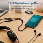 Tavirela Headphone Splitter, Upgraded Nylon Braided 3.5mm Audio Stereo Y Aux Splitter, Dual Headphone Jack Adapter 1 Male to 2 Female for Sharing Music, Compatible with Phone, Switch, PC, Tablet