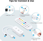 RGB LED Strip Light Controller, with APP, Music Sync and IR Remote, with Unlimited Colors and Pin Modify Feature Compatible with 5V-24V All 4-pin 10mm RGB LED Strip via Bluetooth Connection