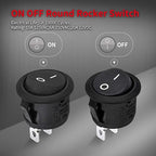DaierTek UL Listed ON Off Round Rocker Switches SPST 20mm Mini 12 Volt DC Mini Circle Toggle Switch 12V for Car Automotive RV 2 Pin Switch 120V Wired KCD1-5Pack