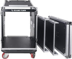 Sound Town Heavy-Duty 1/2" (12mm) 14U PA DJ Rack/Road Case with 11U Slant Mixer Top, 20’’ Rackable Depth and Casters, 14-Space ATA Case, Pro Tour Grade (STMR-14UW)