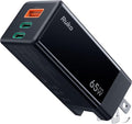 Ruko PD65W USB C Charger, 3-Port GaN Fast Charger Block, Compact Foldable Wall Charger for iPhone 17/16, MacBook Pro/Air, Galaxy S24, Pixel, Drone, Switch and More, Black