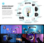 Godox ML100R RGB LED Video Light, 110W 1800K-1000K Full Color RGB LED COB Contiuous Light, 14 FX Effects Photography Light Support APP Control