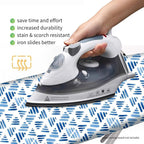 Bumkimue Ironing Board Cover and Pad, Standard Size 15x54 Inches, Blue Floral Pattern, Heavy Duty Padded, Elastic Edge, Scorch Resistant (Blue Print on White Background)