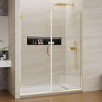 Pivot Swing Shower Door, Adjustable Width 58.9-60" W x 74" H Semi-Frameless Shower Glass Door with 5/16 in (8mm) Clear SGCC Tempered Glass with Nano Easy-Clean Coating (Brushed Gold)