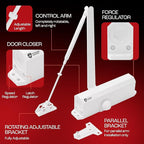 PrimeWare DC-600 Automatic Adjustable Door Closers for Home | Soft Close, No Slam | Residential and Commercial Door Closer | Level 1-6 | for Doors Weighing 30-300 lbs | Hydraulic Door Spring - White