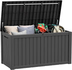 NUNU LAB 151 Gallon Outdoor Storage Box,Resin Large Sturdy Deck Box, Backyard Outside Storage Box Waterproof with Double Wall Panels,Package Delivery Garden Outdoor Hose Storage Bin,Black