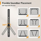 Perlegear Soundbar Mount with Adjustable Height, Sound bar Mount up to 15 lbs, Soundbar Mount Under TV or Above TV, Soundbar tv Mount Bracket with Detachable Long Extension Plates PGSM04B