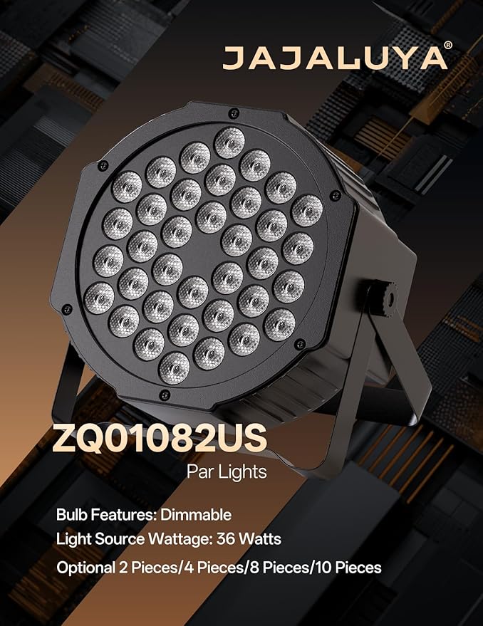 JAJALUYA LED Par Lights 36 LED Stage Lights 9 Modes RGB DJ Lights with Sound Activated Remote and DMX Control DJ Uplighting for Birthday Party Events Wedding Christmas Stage Lighting (2 Packs)