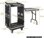 Sound Town Heavy-Duty 1/2" (12mm) Plywood 16U PA DJ Pro Audio Rack/Road ATA Case with 11U Slant Mixer Top, Locking Drawer, Side Table, 20’’ Rackable Depth and Casters (STMR-16TD3)