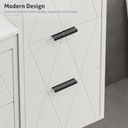 eclife 12" Bathroom Vanities Cabinet with Sink Combo, Wall Mounted Floating Cabinet W/Decor Line, Soft-Close System, 3 Extra Big Drawers, Matte Black Faucet, White