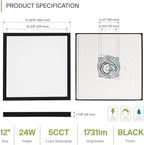 ASD LED 12" Square Flush Mount Ceiling Light Fixture, Low Profile Surface Lighting | 5CCT, Dimmable, Ultra-Thin, ETL Listed | 24W 1700LM 2700-6000K 120V | Kitchen, Hallway Lamp | Black, 4 Pack