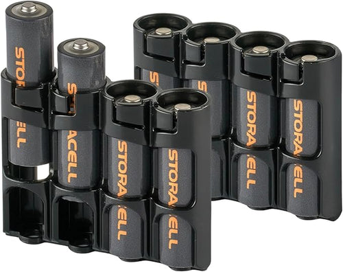 AA Battery Storage Caddy by Storacell (2 Pack), Black, Holds 4 Batteries (Not included)