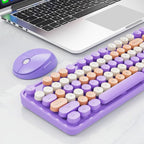 Nowlike Wireless Keyboard and Mouse Combo, Retro Typewriter Keyboard with Round Keycaps, Full-Size Ergonomic, Purple, Ideal for Windows PC, Home, Office, and College