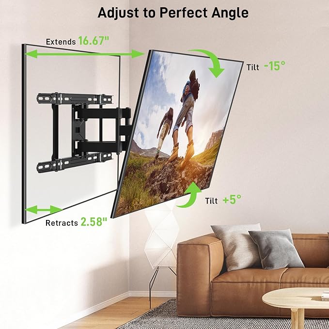 USX Mount UL Listed TV Wall Mount for 42"-85" TVS, Fits 16" 18" or 24" Studs, Full Motion TV Mount Swivel Tilt Extension TV Bracket with Dual Articulating Arms, Max VESA 600x400mm, Load 110lbs