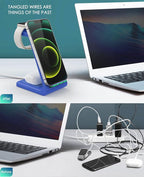3 in 1 Wireless Charging Station, 2026 Upgraded Fast Desk Charger Station for iPhone 17 16 15 14 13 12 Pro Max Plus, Charger Stand for Apple Watch 10 9 8 7 6 5 4 3 2 SE, Airpods 4 3 2 Pro(Blue)