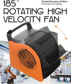 Puligoth Air Mover Blower Fan: High Velocity Floor Fans for Cooling and Drying, Carpet Dryer with Heater, Filter, UV Light, 3 Speeds, 185° Rotating for Industrial, Orange