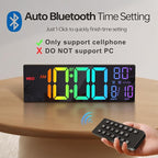 JALL 16.2" Large Digital Wall Clock with Seconds, Bluetooth Sync, Alarm Big LED, RGB Color, DST Temperature for Classroom Bedroom Garage Gym, Mount, Xmas, Birthday Gift for Aged Elderly Mother Father