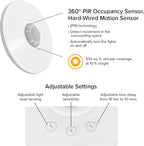 Maxxima Ceiling Mount 360 Degree PIR Occupancy Sensor - Hard-Wired Motion Sensor, 120V LED Compatible, Automatic Sensing Solution for Indoor Use at Max Height 10ft, Ideal for Closets and Pantries