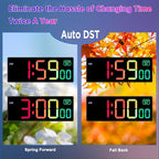 Soobest Large LED Digital Wall Clock 8 RGB Color Changing Display, Corded Plug in Electric Digital Clock with Seconds for Living Room Bedroom Desk Table Office, 5 Dimmers, Auto DST, 10 Inches