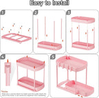 Ukeetap 2 Pack Multi-Purpose Pull-Out Storage Organizers, Under Sink Organizers and Storage for Bathroom & Kitchen, Under Cabinet Organizers and storage, 14.8 Inch, Pink