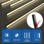 NeatiEase LED Recessed Lighting Kit for Wood Slat Wall Panel, 6 Pcs Self-adhesive 3000K Warm LED Light with Smart Switch and Adjustable Brightness for Cabinet, Headboards, Kitchen (2*24"+2*20"+2*16")