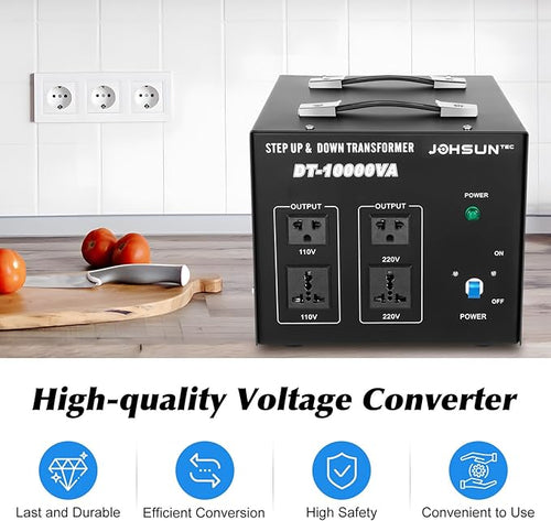 8000W/10000W Voltage Converter Transformer Step Up/Down 110V/220V Heavy Duty Transformer Power Converter Automatic Voltage Regulator Voltage Converter Circuit Breaker Protection (DT-10000VA)
