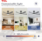 TCL Ceiling Fans with Lights, 52 Inch Ceiling Fan with Light and Remote Control, Reversible DC Motor, Noiseless, Dimmable 36W LED, Modern Ceiling Fan for Bedroom Living Room (Black)