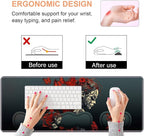Ergonomic Keyboard Wrist Rest & Mouse Pad Wrist Rest Set, Large Gaming Desk Mat 31.5"x 11.8" with Non-Slip Base, Memory Foam, Easy Typing Pain Relief for Home & Office, Tattooed Girl and Red Butterfly