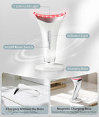 Dopsikn Red Light Therapy for Face and Neck, 7 Color Facial Massager with Adjustable Vibration and Thermals for Wrinkles, Double Chin, Portable Skin Care Tool with Base, White