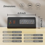 Upgraded Version Edge Mount Power Strip with USB-C Ports Tabletop Surge Protector Desk Clamp Power Sockets with 3 AC Outlets &4 Fast Charging USB Ports for Home Office Hotel Dormitory (White- 1pack)