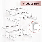 LFTYTUO 2 Set Large Acrylic Clear Display Risers, 3 Sizes 12" Rectangular Showcase Collectibles Display Shelf, 5mm Thick Desktop Display Stand Holder for Figures, Jewelry, Perfume, Toys