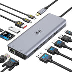 Laptop Docking Station 4 Monitors, Dual HDMI+8K DP+VGA, 10Gbps, 100W PD, 6 USB C/A Ports, Ethernet, SD/TF, LIONWEI 13 in 1 USB C Hub for MacBook/Dell/HP/Surface