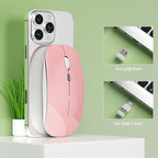Uciefy Q5 Slim Rechargeable Wireless Mouse, 2.4G Portable Optical Silent Ultra Thin Wireless Computer Mouse with USB Receiver and Type C Adapter, Compatible with PC, Laptop, Desktop (Pink)