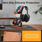 HUMANCOZY Solid Wood Controller Holder and Headphone Stand, Gaming Controller Stand for Desk, Dual Controller Organizer Rack, Fits Xbox, PS4, PS5, Gamepad, Headset Holder for Son, Husband, Boyfriend