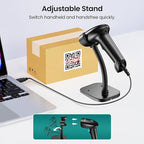Barcode Scanner with Stand, USB Wired Inventory 2D 1D QR Code Scanner,Compatible with Computer POS MAC with Automatic Scanning, Handheld Barcode Reader for Library Supermarket（Green）