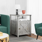 HOSEOKA Farmhouse Nightstand with Charging Station, Grayish White End Table Bedroom with Storage Living Room Side Table Beige Night Stand Industrial Bedside Bed Table with USB Ports and Outlets