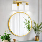 DIKAIDA 3-Light Gold Bathroom Light Fixtures, Modern Vanity Light with Milky White Glass Shade, Gold Wall Lamp Sconces for Mirror, Bedroom, Living Room, Hallway